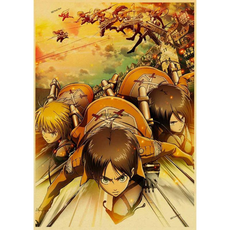 Винтажный классический аниме «Атака Титанов», сезон 4, постер, крафт-бумага, плакаты, настенный художественный декор, домашняя комната, бар, художественная роспись, настенные наклейки