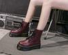 Женские мотоциклетные ботинки на шнуровке, женские ботинки на платформе и толстом каблуке высотой 5 см, повседневные ботинки в британском стиле с толстой подошвой, увеличивающие рост