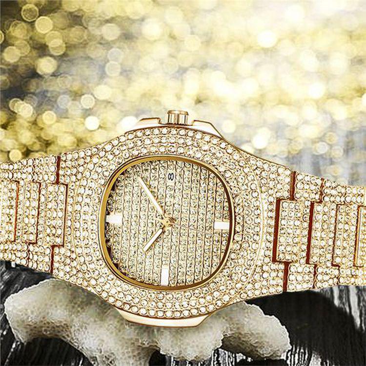 Diamond Watch Gold Plated Business Watch Stainless Steel Waterproof Woman Girl Quartz Watches
