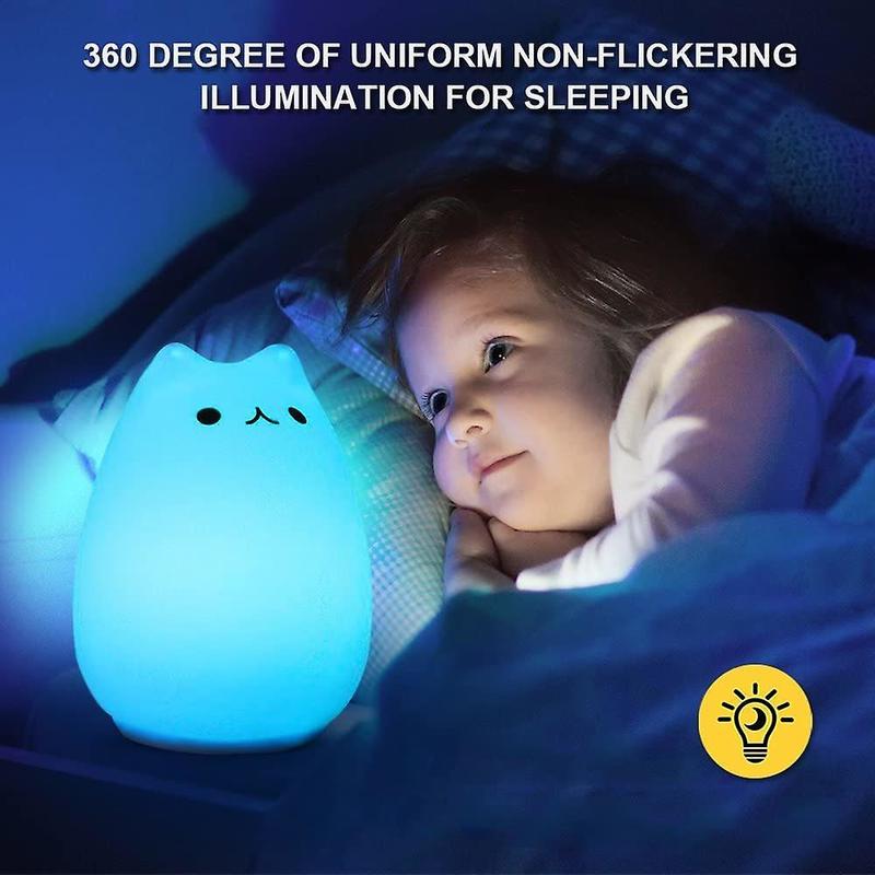 LED Night Lamp, LED Night Lamp for Cat Silicone Night Lamp for Baby Portable Night Lamp for Baby with 7 Colors Night Lamp Night Lamp USB Night Lamp fo