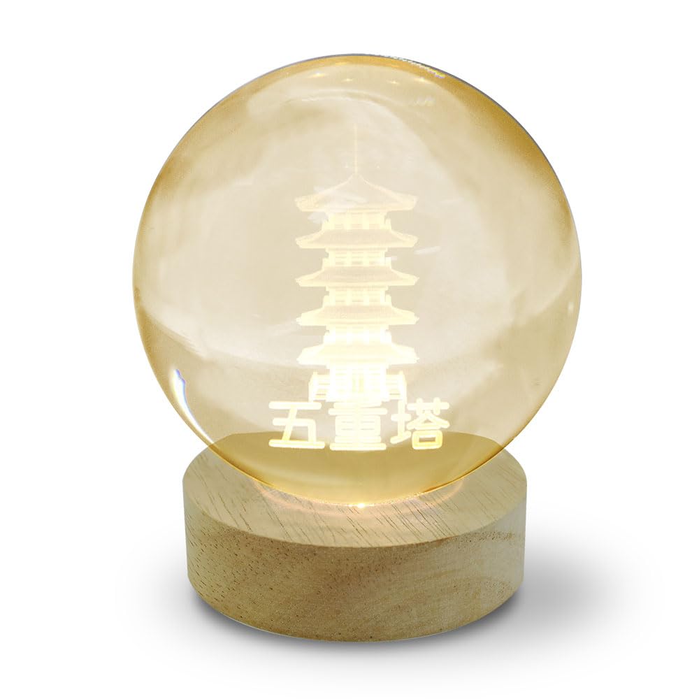 JTT 3D Хрустальный шар со светом, Пятиэтажная пагода, Теплый белый, CRYBALL JAPAN Серия 3D-искусства (Пятиэтажная пагода (Теплый белый)) CRYBALL-GOJU-WA USB-тип, K9
