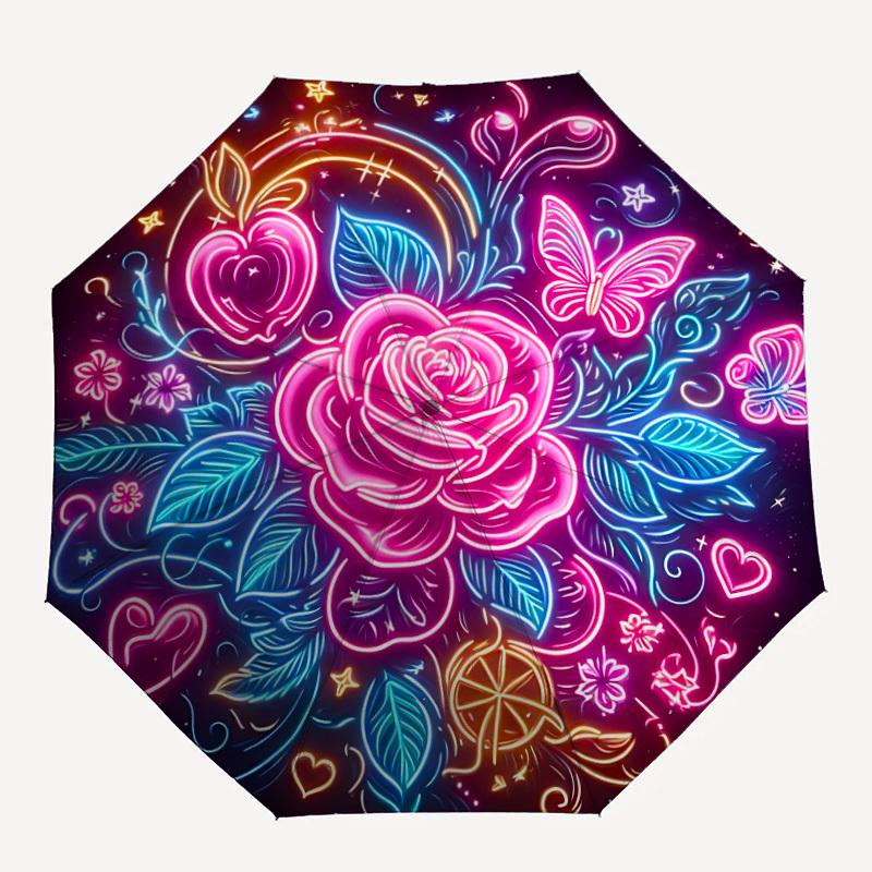 1pc Neon Rose Mandala Automatic Folding Umbrella - Portable Collapsible 8-Rib Umbrella for All Seasons yy251119175