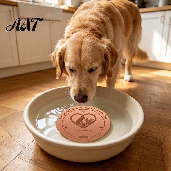 99.9 Percent Pure Copper Water Purifier Purification Disc for Dog, 4-Inch Diameter Disc, Pet Dispenser Cleaning with 3-Point Support Dog