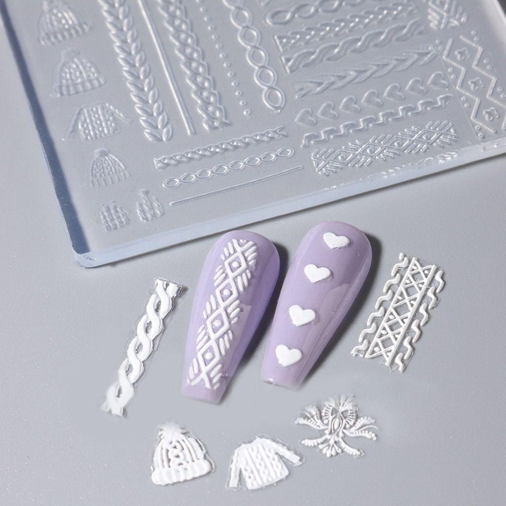 Winter Sweater Nail Carving Manicure Tool Snowflake Relief Mould Hot Gel Stencils for nail diy