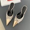Fashion Spring Fashion Serpentine Pointed Toe Women Slippers Luxury High Heels Sexy Thin Heels Sandals Stripper Banquet Mule Female Shoe