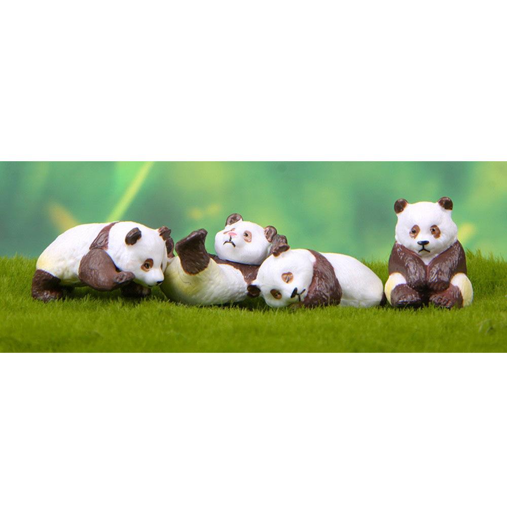 Set of 4 Cute Panda Figurines for DIY Mini Landscapes and Succulent Gardens