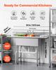 3 Compartment Sink, 18-Gauge 304 Stainless Steel, 254x356x254 mm Bowl Size, 3 Bay Commercial Kitchen Prep & Utility Sink with 2 Drainboards and