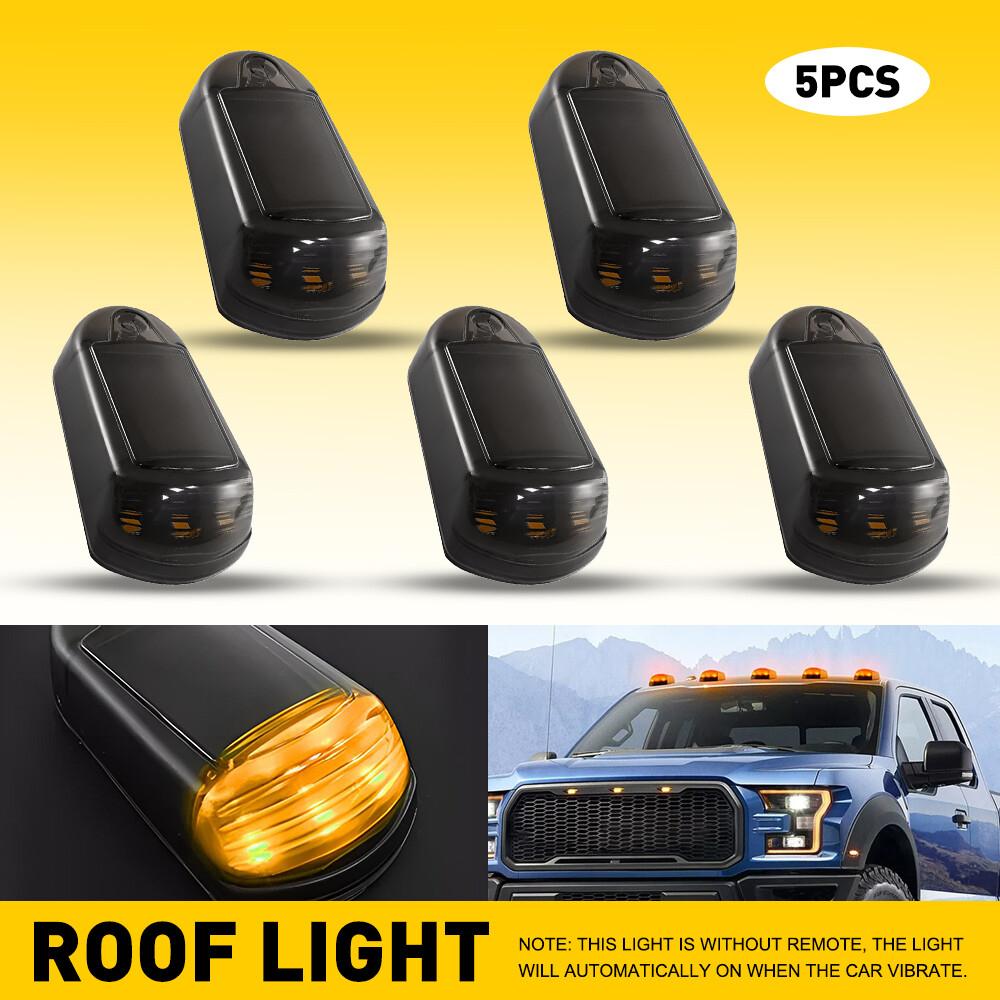 5PCS Universal Solar Powered Cab Flashing Light Roof Cab Amber Marker Lights