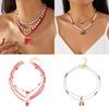 Romantic Heart Pearl Choker Necklace With Cherry And Strawberry Charms For Girls