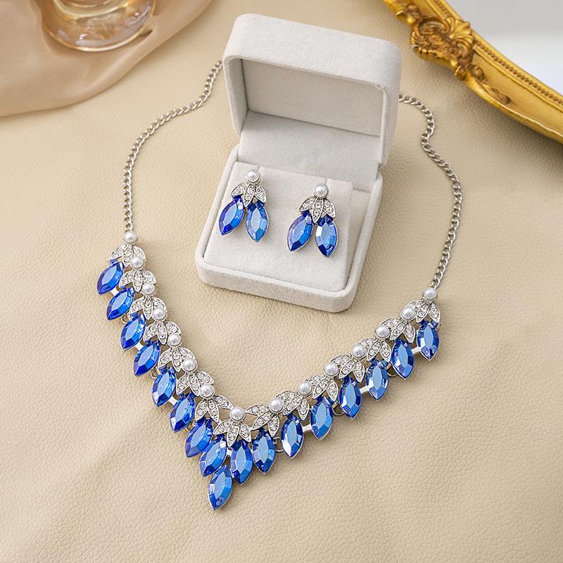 Ожерелье со стразами, серьги для женщин, геометрический кулон в виде капли воды, свадебные наборы ювелирных украшений для невесты