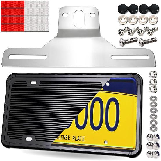 Trailer License Plate Bracket Holder With Stainless Steel Slim Car Tag Frame For Truck, Boats, RVs, Universal License Plates With 10PCS Reflective