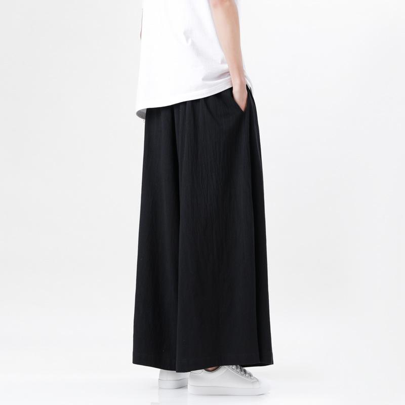 Men's Spring and Summer Solid Color Retro Chinesewide-leg Pants Loose Mid-waist Straight Pants