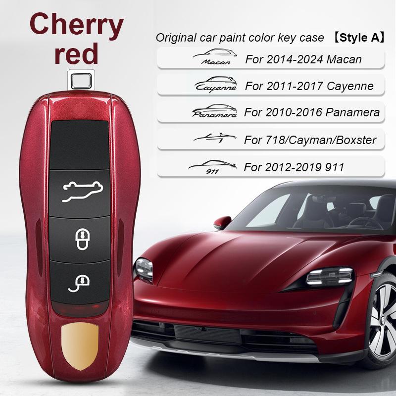 AABKR1 For Porsche Cayenne Mancan Panamera 911 718 Boxster Cayman Taycan 2010-2024 Car Key Paint Case Bordeaux Red Shell Replacement