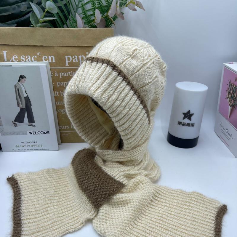 New Double-color Thermal Cap Versatile Velvet Scarf Integrated Snow Cap Plush Wool Cap Buckle Ear Protector Knitted Cap