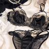 And Bra Women Thin Ultra Panties Set Underwire Brassiere Set Sexy Hollow Out Lingerie Set French Style Underwear Set Gathered Small Cup Bra Sets