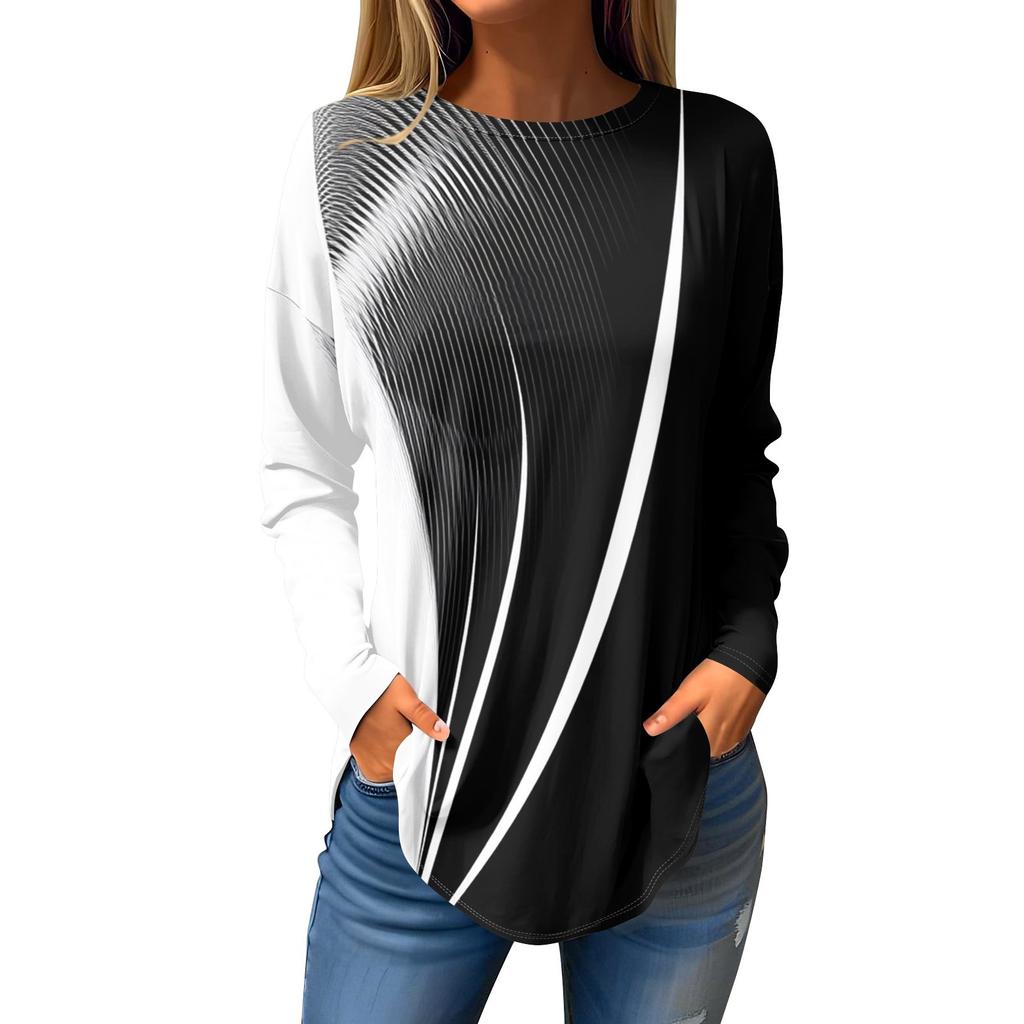 Женский модный пуловер с круглым вырезом и длинными рукавами с принтом