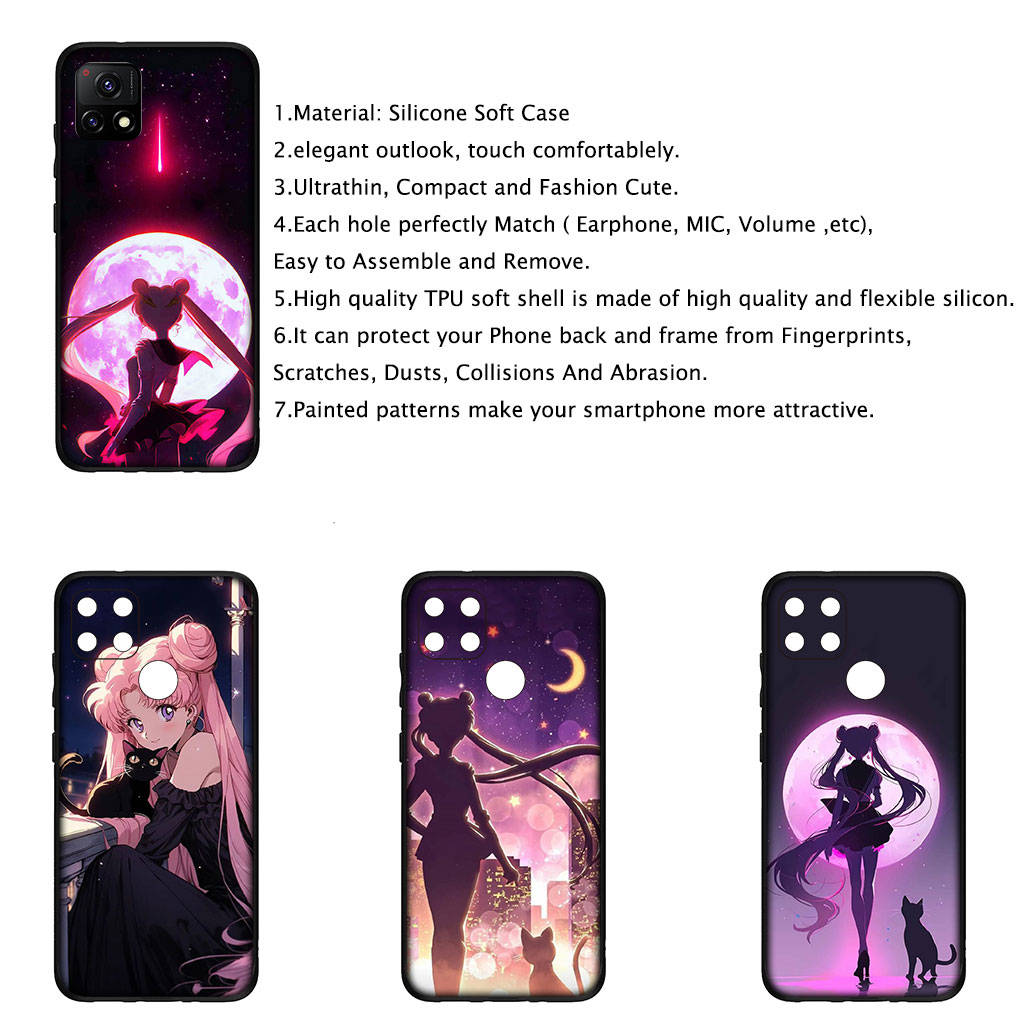 Чехол для iPhone 15 14 Xiaomi Redmi Note 13 12 11 Pro Max X 8 7 9 XR Samsung Galaxy S24 S23 A05 OPPO A15 Huawei аниме-чехол для телефона Sailor Cartoon Moon
