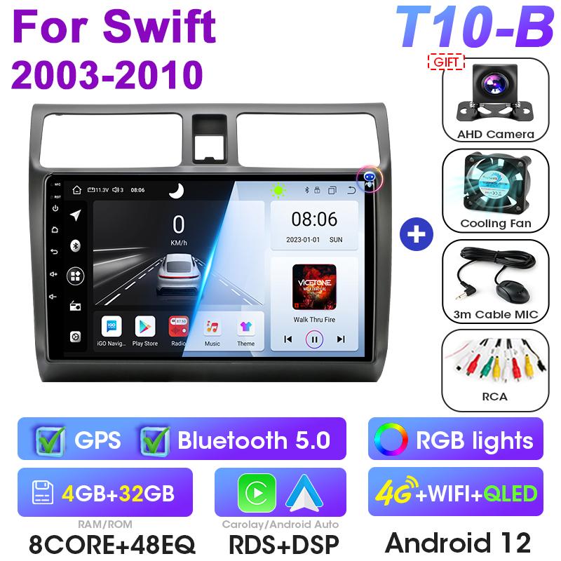 Android 12 Автомобильное радио для Suzuki Swift 2003 - 2010 2 Din GPS-навигация Carplay Auto Stereo интеллектуальные системы Smart Autoradio