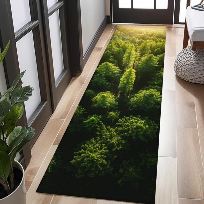 Mountain Waterfall River Scenery Graphics Runner Rug,Entryway,Laundry Room,Sofa Side,Non Slip Runner Rug,Nature Decor Present