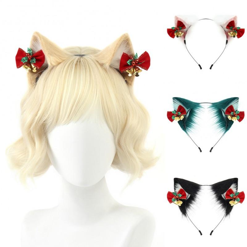Christmas Plush Cat Ear Headband Lolita Style Cute Hair Accessory Winter Parties