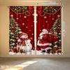 2pcs Santa Snowman Christmas Trees Print Polyester Curtain, Modern Window Drapes for Privacy and Light Control, Kitchen Bedroom Apartment Use Curtain