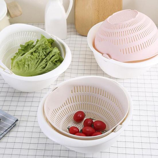 Home Kitchen Draining Basket Fruit Vegetable Wash Layer Rotating Double Strainer