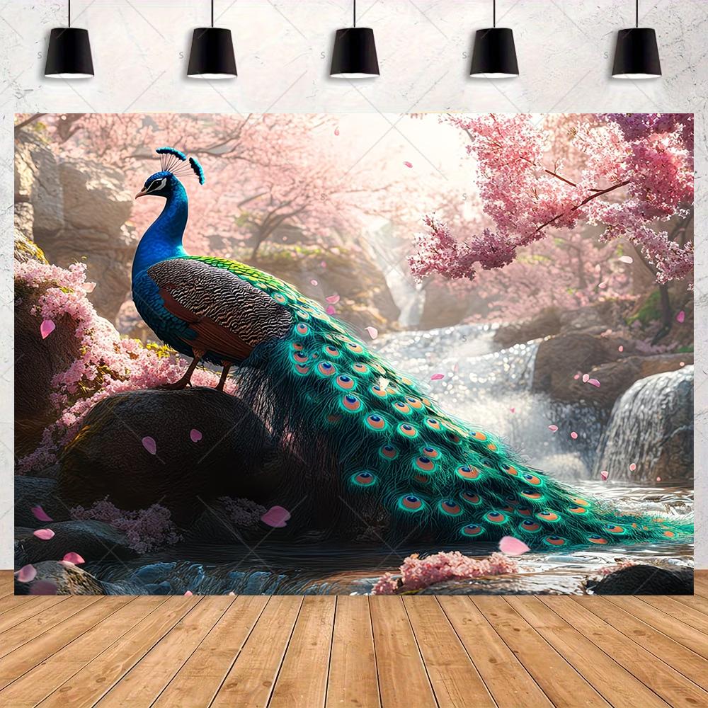 Peacock Theme Background Happy Birthday Flower Castle Waterfall Party Decor Backdrop Photography Studio Supplies Props Banner