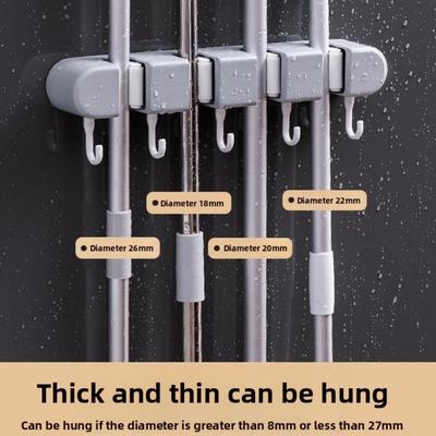 Настенная стойка для швабры и метлы | Клейкий органайзер для хранения без сверления для ванной комнаты | Тяжелый пластик с гибким силиконовым зажимом | Инструменты для уборки дома