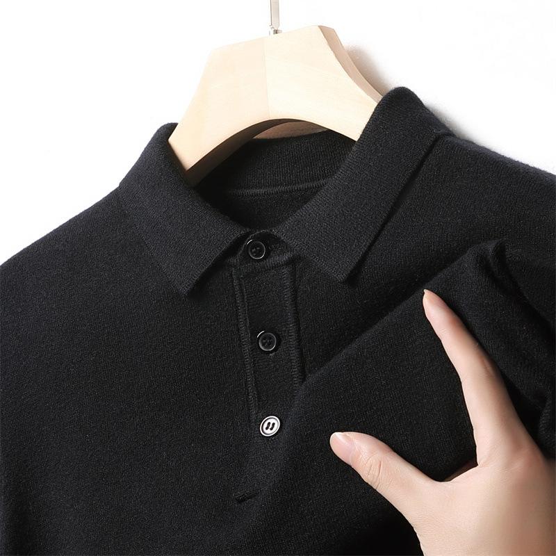 Длинный рукав с лацканами, поло, вязаный свитер, однотонная футболка, простой мужской свитер для поездок на работу