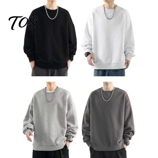 Breathable Workout Apparel Men Long Sleeve Sweatshirt, Loose Fit Pullover Shirt, Solid Outdoor Travel Clothing Color Crew Neck Sweatshirt for