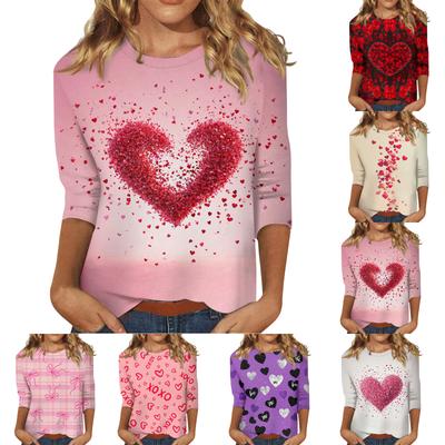 Женские топы с рукавом три четверти, рубашка на День святого Валентина, круглая горловина, свободная повседневная рубашка