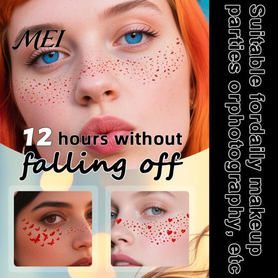 Temporary Body Art Decals Tattoo Sticker, Red Freckles Face Tattoo, Waterproof Fun Holiday Stickers for Adults Festive Party Makeup Tattoos