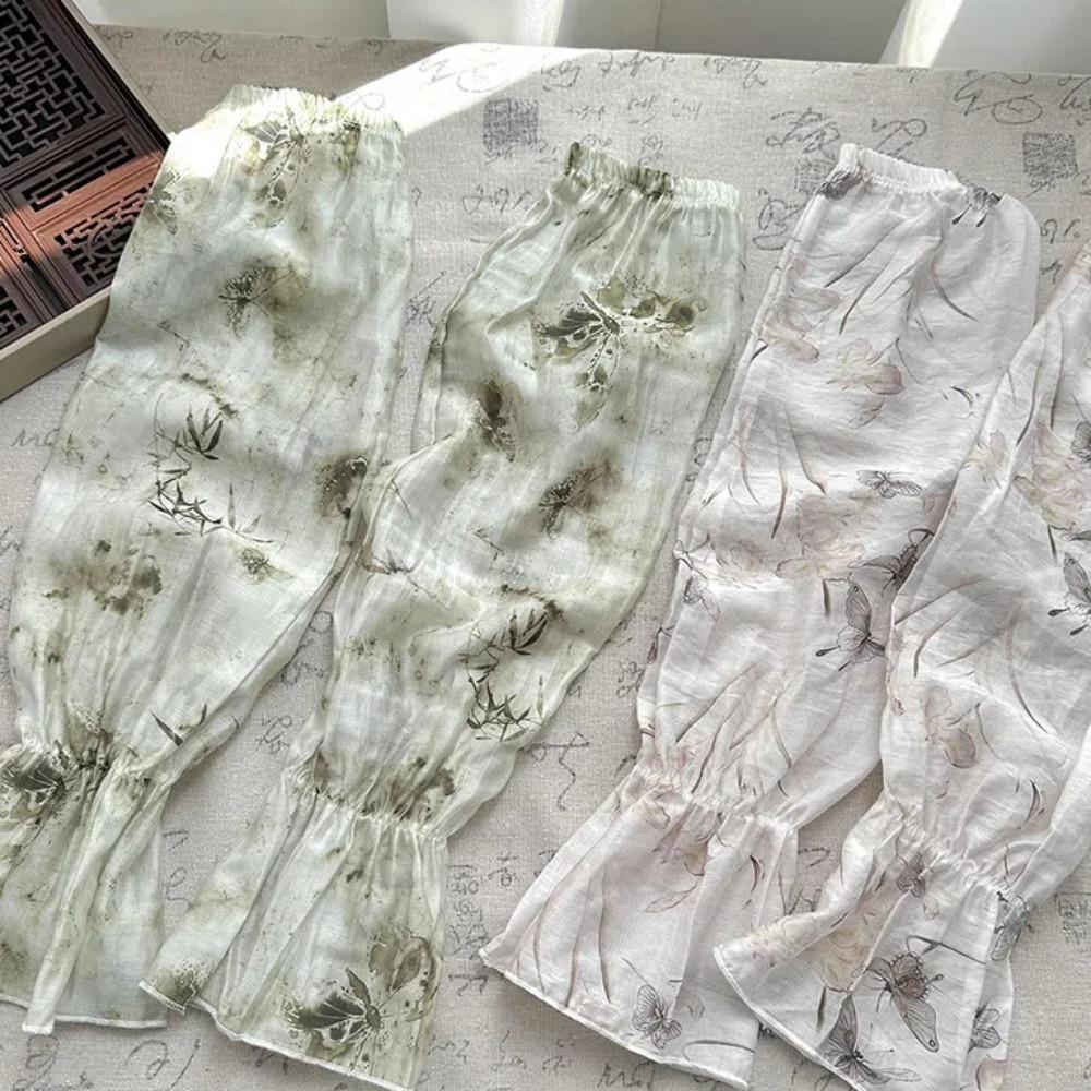 Sweet Chiffon Sunscreen Arm Covers Flower Cycling Gloves Breathable Chinese Style Sleeves Women