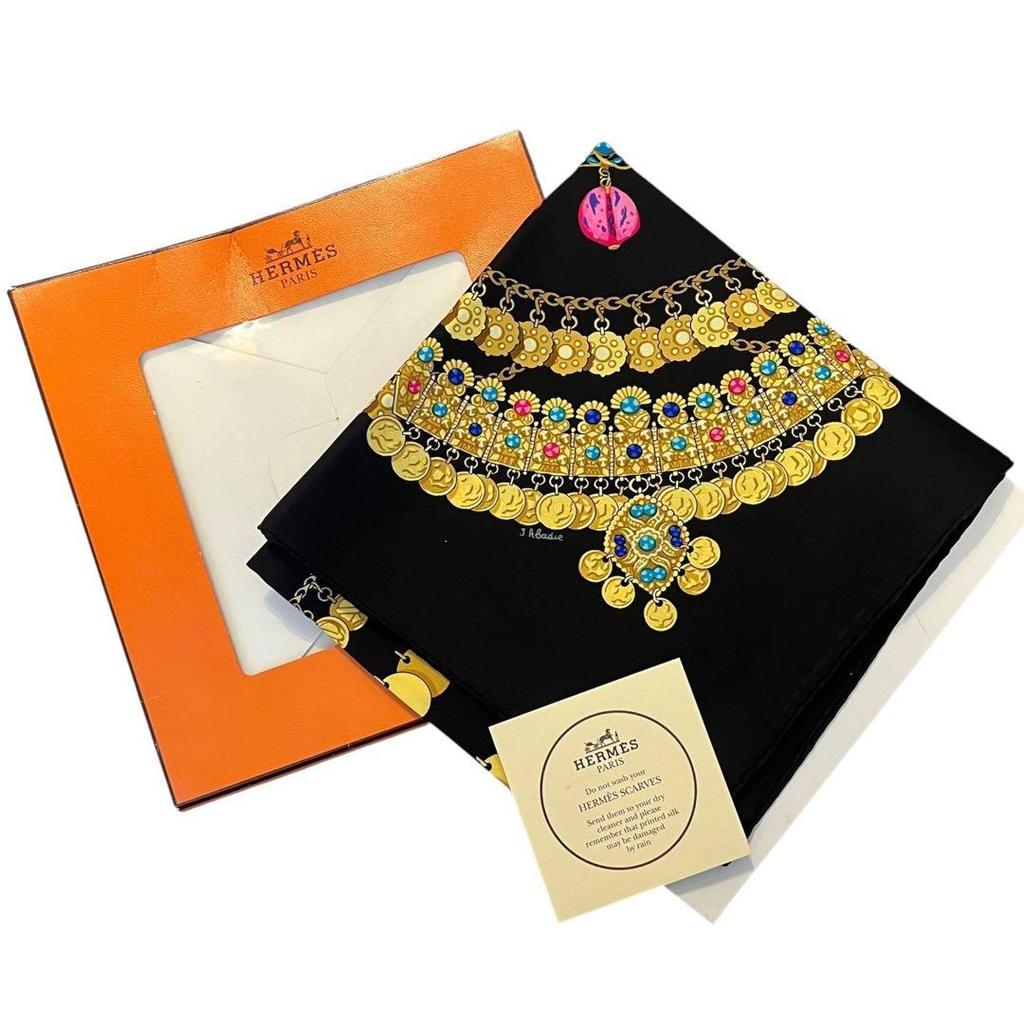 Used item Hermes Carre 90 KOSMIMA Space Silk Black Scarf