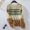 Striped Patchwork Cardigan Women's Sweater Autumn and Winter Clashing Colours Knitted Cardigan