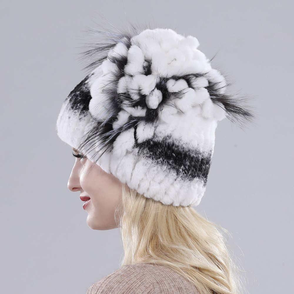 Real Fur Beanies Hat Russia Women Warm Real Rex Rabbit Fur Hats Rabbit Fur Cap Elastic Knitted