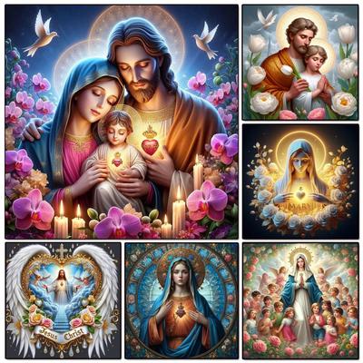 DIY алмазная живопись вышивка крестом 5D Религиозная Святая Семья полная квадратная круглая алмазная вышивка мозаика Иисус Мария домашний декор )