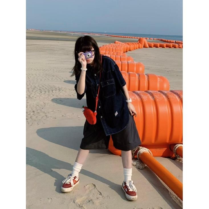 Японский ретро модный бренд летняя свободная джинсовая рубашка с короткими рукавами художественная молодежная рабочая рубашка мужская и женская многослойная куртка