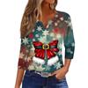 Женская рубашка с рукавом семь дюймов, напечатанная в стиле ретро, повседневная, свободная, с V-образным вырезом, рождественская