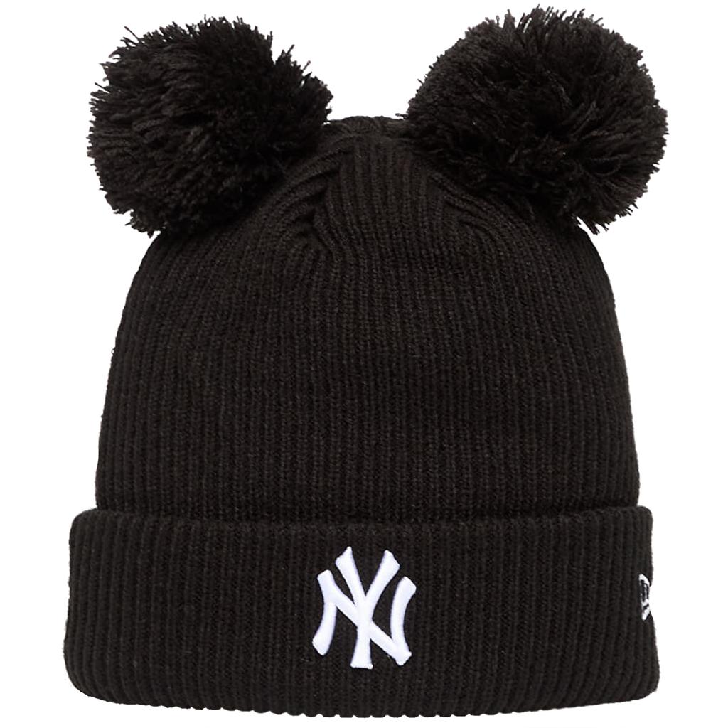 New Era Wmns Double Pom Beanie New York Yankees Hat, Womens black Cap