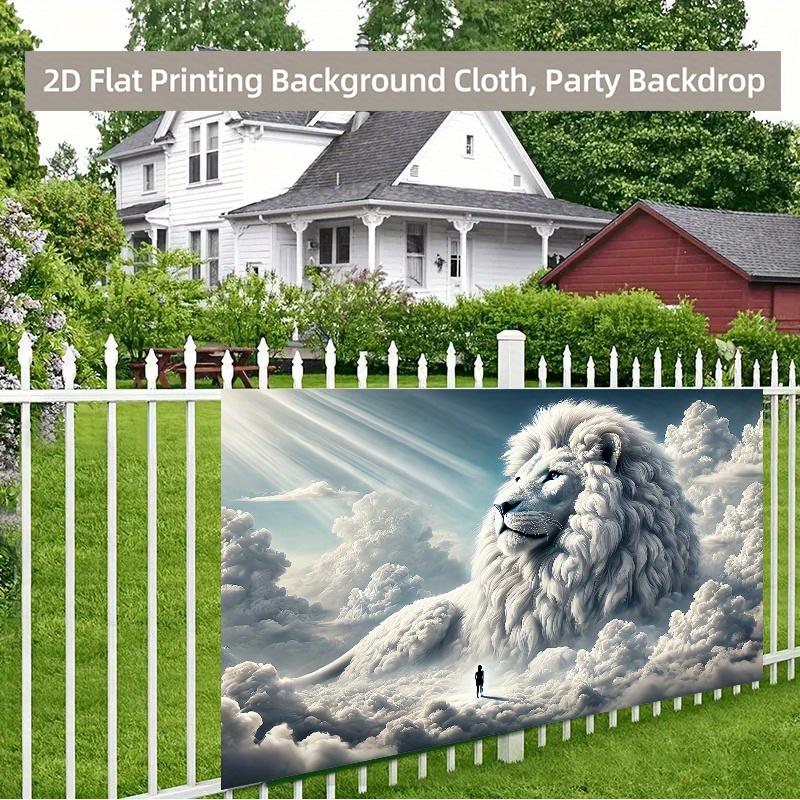1 piece of 2D background fabric background fabric depicting a colossal lion in the clouds gazing at the sky.PMJ