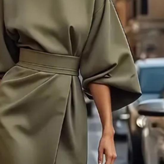 Lady Midi Dress Three Quarter Dolman Sleeves Slim High Waist Solid Color Round Neck Long Dress Summer Spring Prom Party Dating Dress