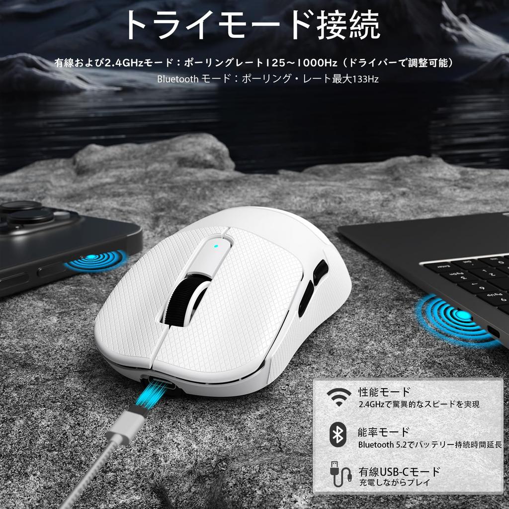 MAMBASNAKE M3Ultra Беспроводная Игровая Broadcom Подходит для Средней и Большой 200 Часов Работы Батареи Двойной для Мыши, Сверхлегкий 39±2г, PAW3395PRO, 40000DPI,