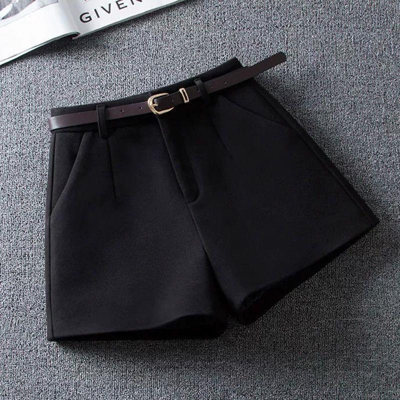 High Waist Woolen Wide-Leg Shorts for Women – Autumn/Winter Versatile Casual Slim A-Line Design (2025).