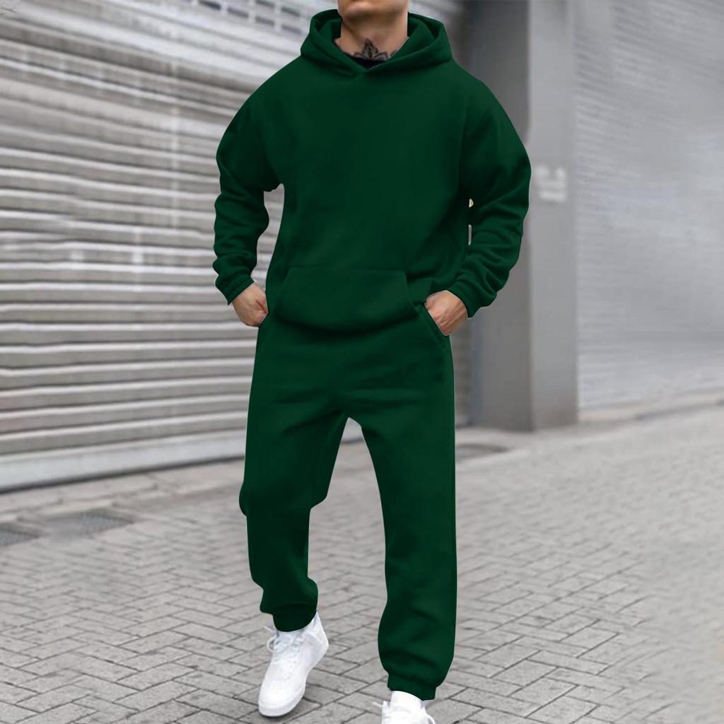 Men's Solid Colour Hooded Long Sleeve Sweatshirt Home Trousers Running Suit