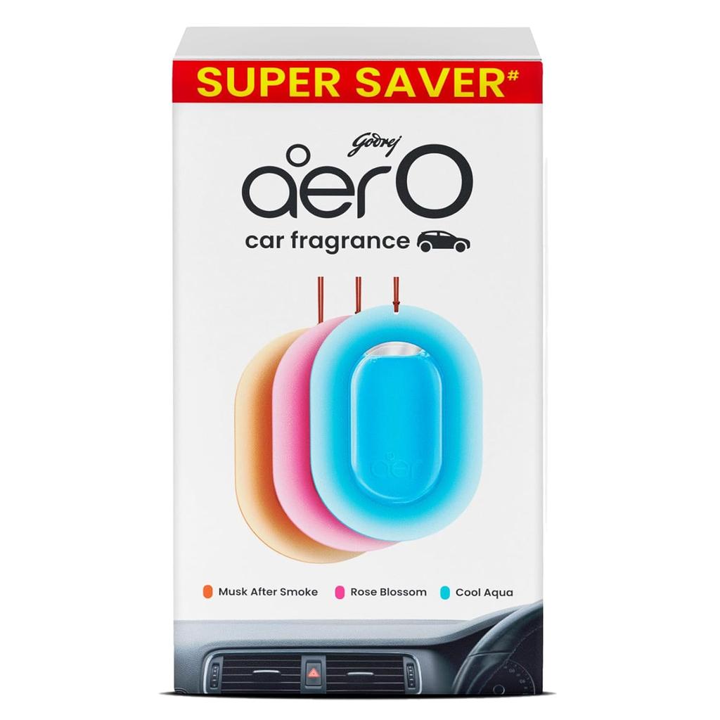 Godrej Aer O Hanging Car Air Freshener Assorted Pack of 1 22.5g Gel Long Lasting Fragrance 3pcs