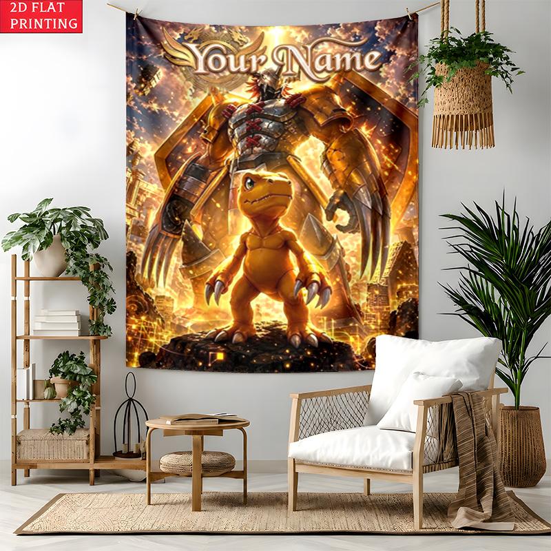 Digimon Custom Name Tapestry Personalized Wall Art Hanging Bohemian Home Decor for Bedroom Dorm Living Room
