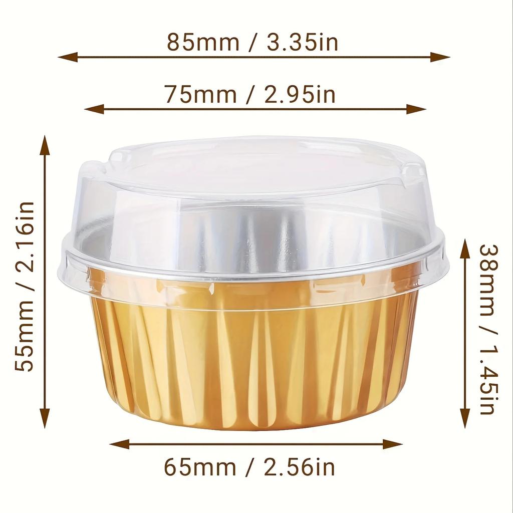 50 шт. одноразовых формочек с крышками - Премиальные мини-формочки из алюминиевой фольги для выпечки кексов - Идеальные аксессуары для столовой посуды для вечеринок