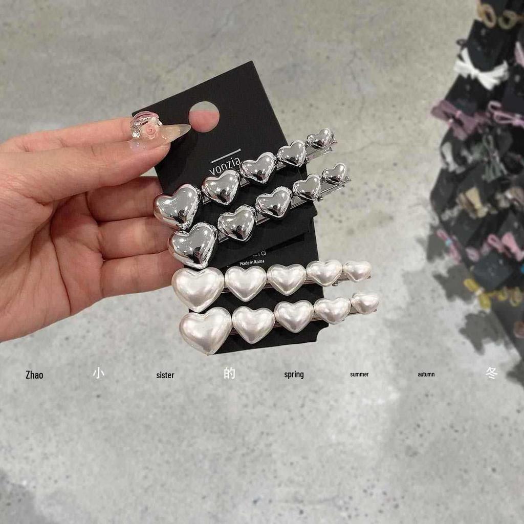 Серебряная заколка-сердечко: Милый 3D персиковый сердечко двойной зажим для волос