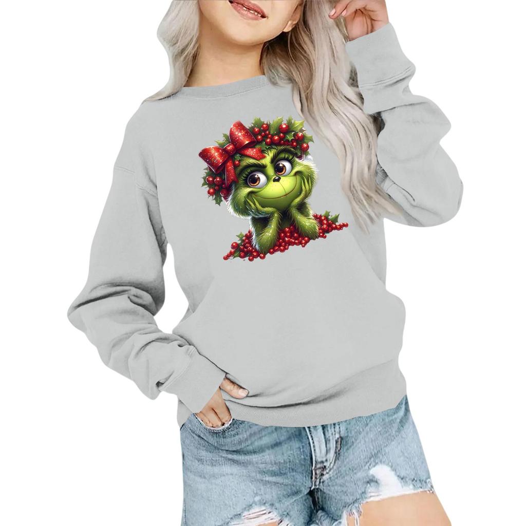 Kids' Fashion Loose-Fit Casual Long-Sleeve Christmas Print Oversized Crewneck Sweatshirt